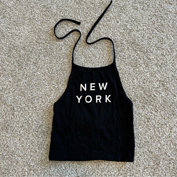 Forever 21 Black Graphic Halter Crop Top - Picture 1 of 2